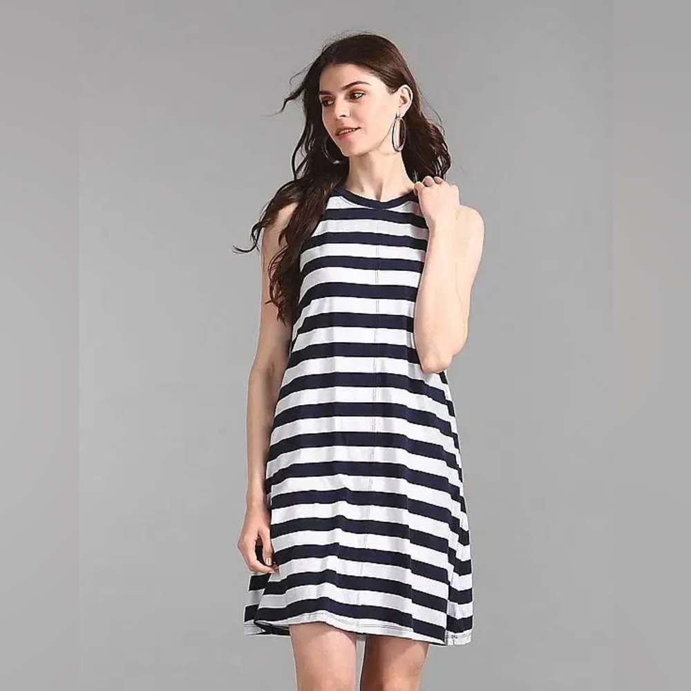 GAP Navy and White Striped Swing Dress